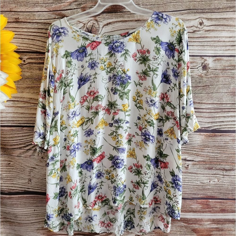 Porophrose short Sleeve  Blouse 3X multicolored floral Pre-owned